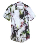 Our wonderful, asymmetric print!  
An explosion of colors bursting out of a white ground .....tones of olive, wine, purple and charcoal in short sleeves.
These colors are gorgeous together. 
The perfect Georg Roth style and fit, and as always paying attention to detail makes this the stunning hit that it is.
100% Cotton.
Short Sleeves Men's Shirt