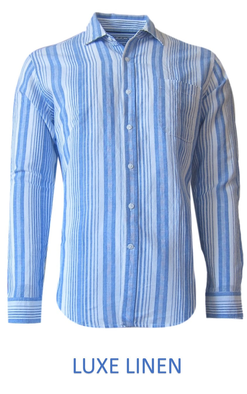 Georg Roth Los Angeles 25044 Long Sleeve Blue White Stripe Lux Linen