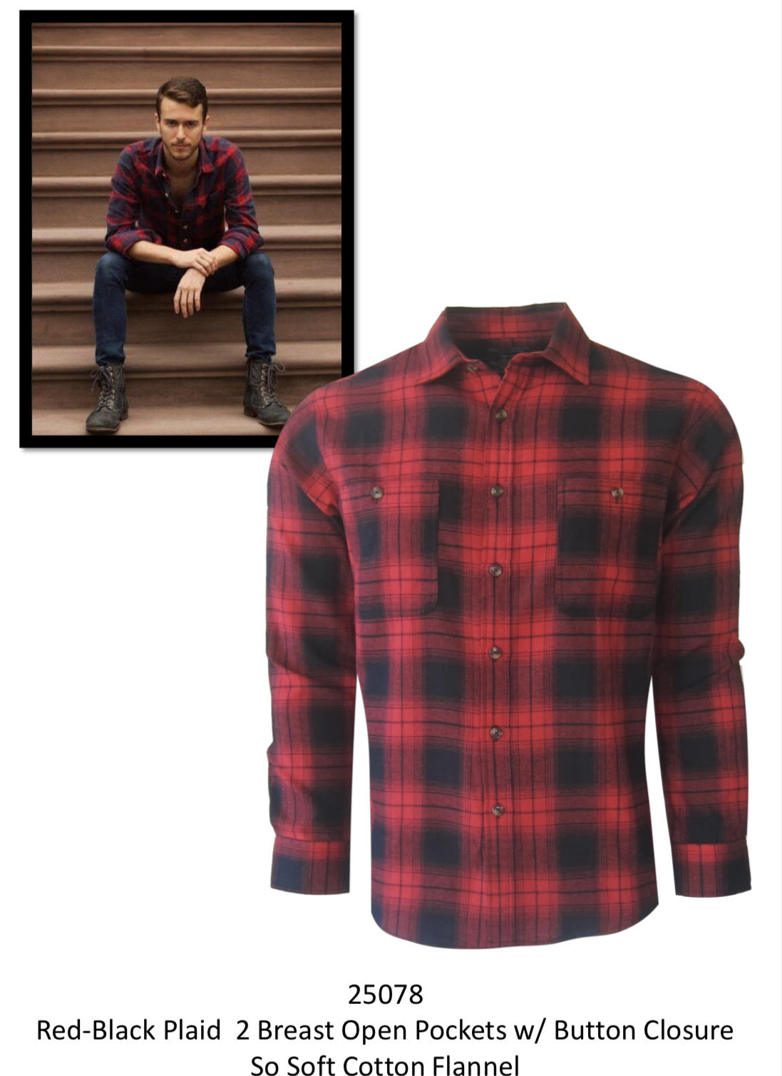 Georg Roth Los Angeles - 25078-Red-Black Plaid Cotton Flannel Shirt