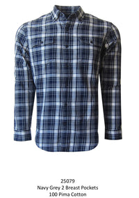 Georg Roth Los Angeles - 25079 Mens Long Sleeves Shirt - Navy-Gray Cotton Flannel Shirt