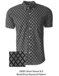 Georg Roth Los Angeles short sleeve button up Men Shirt 26001 Black Grey Diamond Pattern