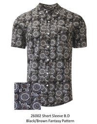 Georg Roth Los Angeles short sleeve button up Men Shirt 26002 Black Brown Fantasy Pattern