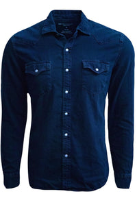 So hip and cool is our garment washed long sleeve denim snap shirt. The fabric is soft and so comfortable.Garment dyed in Indigo with a rich camel color saddle stitching. Looks great as an over shirt with a Georg Roth coffee Tee under it, as it pick up on the saddle stitching.
100% Cotton
2 Pockets
Snap closures
Machine wash cold , lay flat to dry or dry clean 