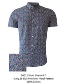 Georg Roth Los Angeles short sleeve button up Men Shirt 26012 Navy, lt. Blue Pink Mini Floral Pattern