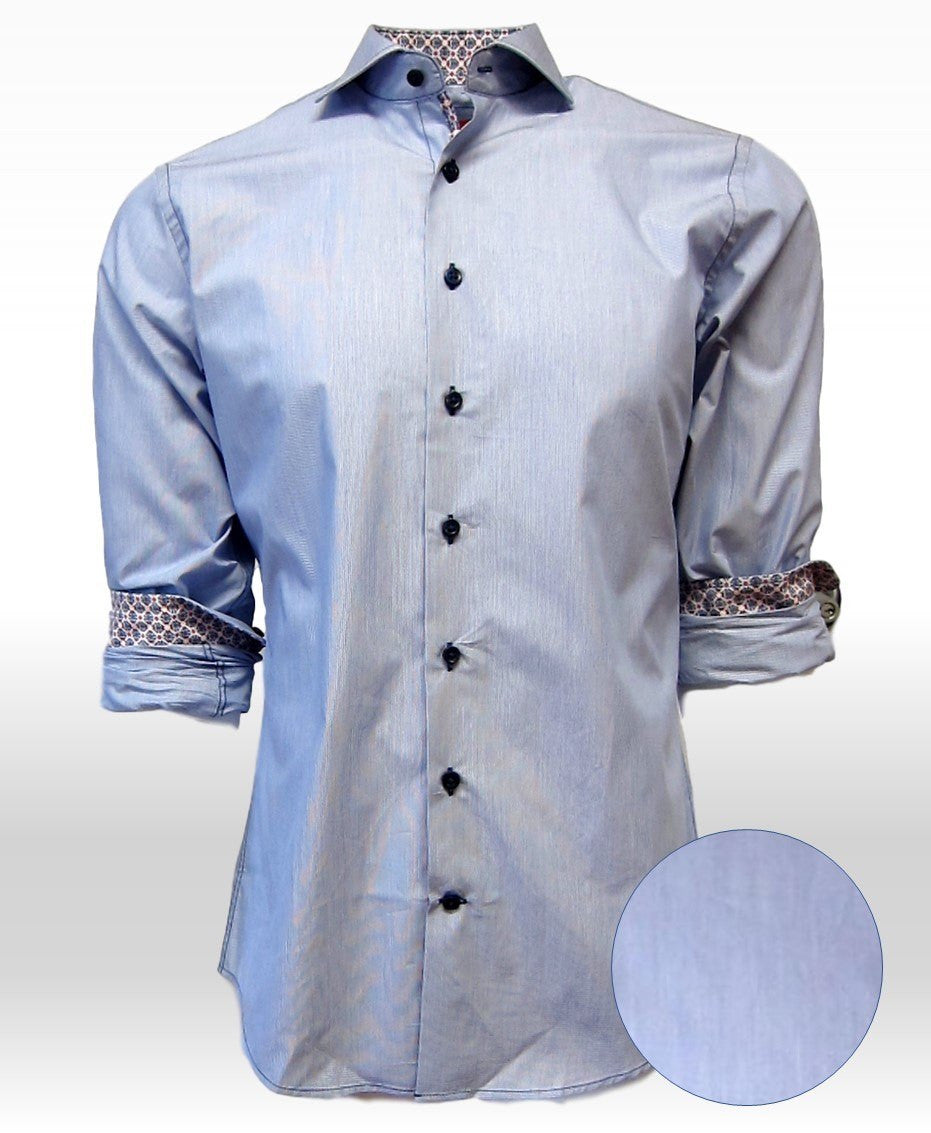 Georg Roth Los Angeles long sleeve button up Men Shirt blue solid