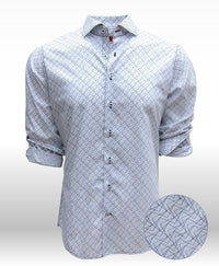 What is Black and White, elegant and tasteful? 
That's right......this classy Georg Roth shirt! 
A Black and White soft print on our very finest 100% Pima Cotton that lends it's self to comfort and ease for our summer days and evenings. 
A shirt designed to take you anywhere, anytime. 
The cuffs are embellished with a complimentary small print of Black and White that gives this shirt a great new look when you roll the sleeves. 
Our perfect fit and great design will make this your very special "go to" shirt.