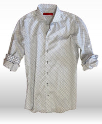 What is Black and White, elegant and tasteful? 
That's right......this classy Georg Roth shirt! 
A Black and White soft print on our very finest 100% Pima Cotton that lends it's self to comfort and ease for our summer days and evenings. 
A shirt designed to take you anywhere, anytime. 
The cuffs are embellished with a complimentary small print of Black and White that gives this shirt a great new look when you roll the sleeves. 
Our perfect fit and great design will make this your very special "go to" shirt.