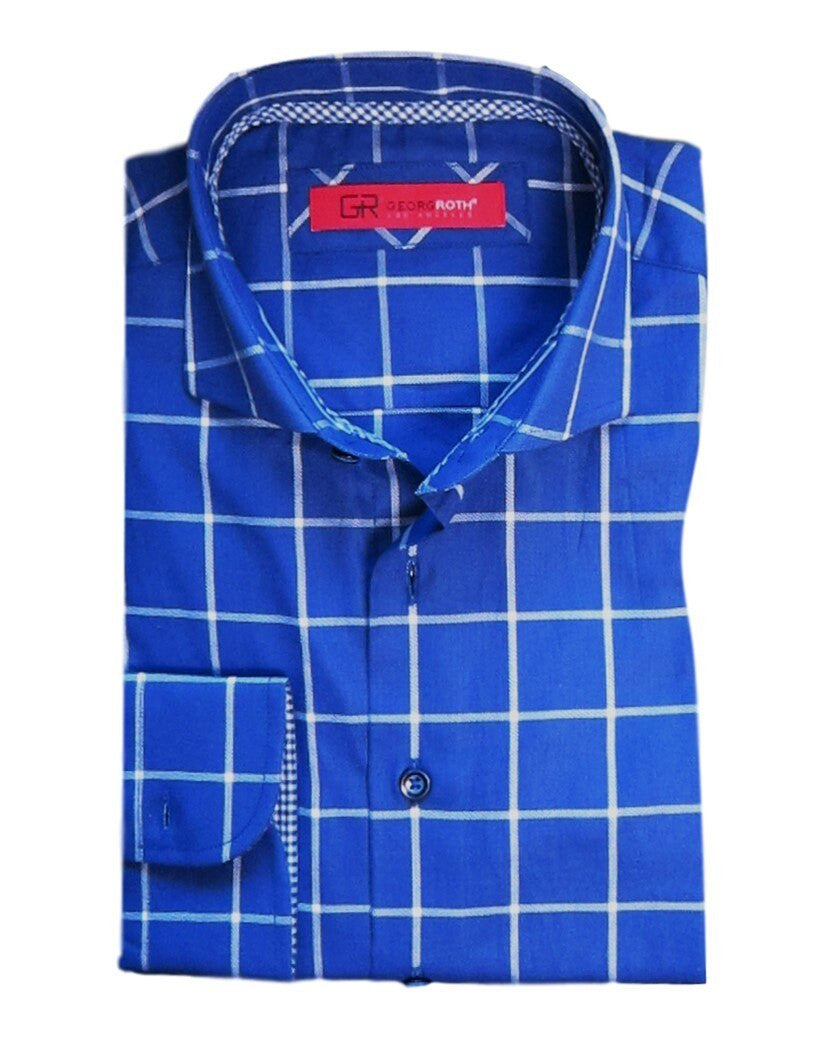 Georg Roth Los Angeles long sleeve button up Men Shirt Blue pattern