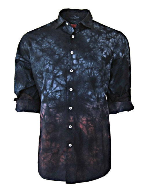 Rich shades of Black, Grey and Bordeaux make this dramatic print ideal for that stand out special occasion. It looks fantastic with black jeans and or a dark denim and a black jacket! 
For easy casual we love it open with a Georg Roth Tee (Basalt Grey, Black or Brick) Our Dublin Grey belt is the perfect companion!
100% Super Soft Pima Cotton