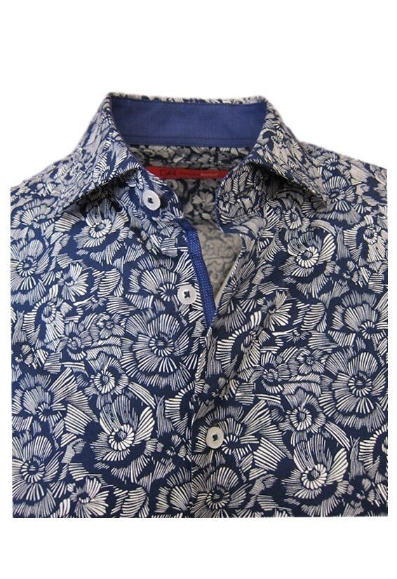 Georg Roth Los Angeles long sleeve button up Men Shirt blue flower print