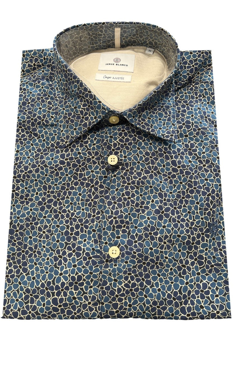 Serge Blanco long sleeve button up Shirt multi color leaf pattern