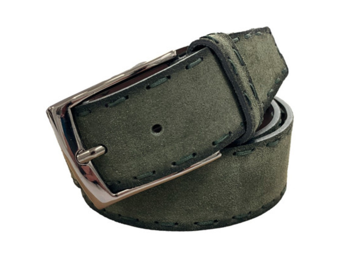 Georg Roth Los Angeles Casual Leather Belt for Men color Vintage Suede Leather olive Kiel 6100