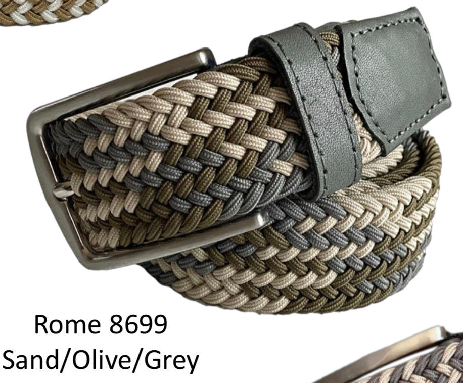 Georg Roth Los Angeles Mens Stretch Belt Golf Belt Rome-8699 Sand Olive Grey