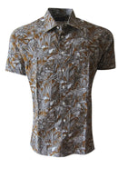 Sophisticated tropics in a rich & handsome honey brown with natural.
Short sleeves with cuff finish 
Dress it up or wear it casual with bermudas.
Super soft cotton
Modern Fit
Runs true to size 