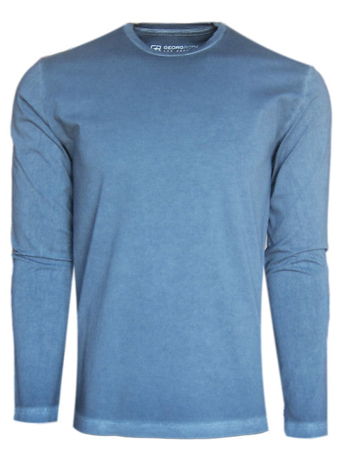 Georg Roth Los Angeles - Luxury Crew-Neck Long Sleeves Pima Cotton Mens T-shirt TCLS-5132 Capri Blue