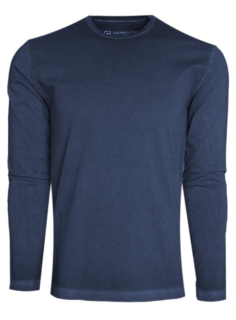 Georg Roth Los Angeles - Luxury Crew-Neck Long Sleeves Pima Cotton Mens T-shirt TCLS-5432 Indigo