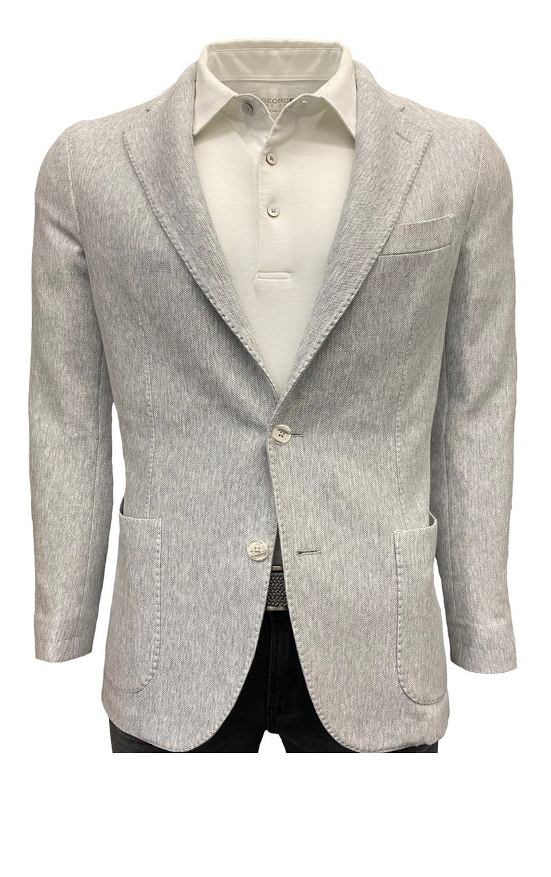 Sport coat Grey
Italian Designer Tiki Napoli 
Made in Italy
Cotton Linen Stretch 
 
The White Polo Shirt you will find at: https://myshirtmylife.com/luxury-polo-short-sleeves-pima-cotton-mens-polo-white-poss-1013/