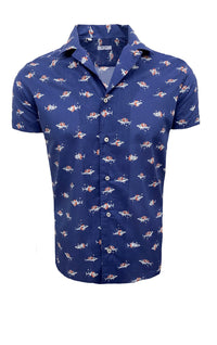 So cool is our soft cotton shark print Shirt.
Great design of our fun shark on a camp collar short sleeve Shirt
Runs true to size 