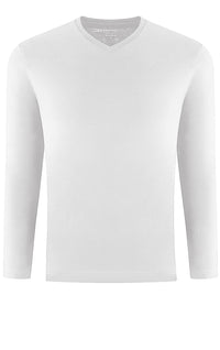 Georg Roth Los Angeles - Luxury V-Neck Long Sleeves Pima Cotton Mens T-shirt White TVLS-1013