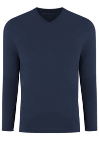 Georg Roth Los Angeles - Luxury V-Neck Long Sleeves Pima Cotton Mens T-shirt Navy TVLS-5013