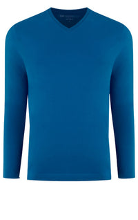 Georg Roth Los Angeles - Luxury V-Neck Long Sleeves Pima Cotton Mens T-shirt Sapphire TVLS-50631