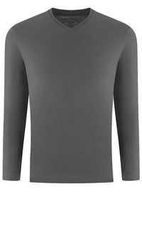 Georg Roth Los Angeles - Luxury V-Neck Long Sleeves Pima Cotton Mens T-shirt Gray TVLS-7024