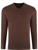 Georg Roth Los Angeles - Luxury V-Neck Long Sleeves Pima Cotton Mens T-shirt Chocolate TVLS-80531