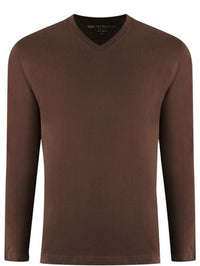 Georg Roth Los Angeles - Luxury V-Neck Long Sleeves Pima Cotton Mens T-shirt Chocolate TVLS-80531